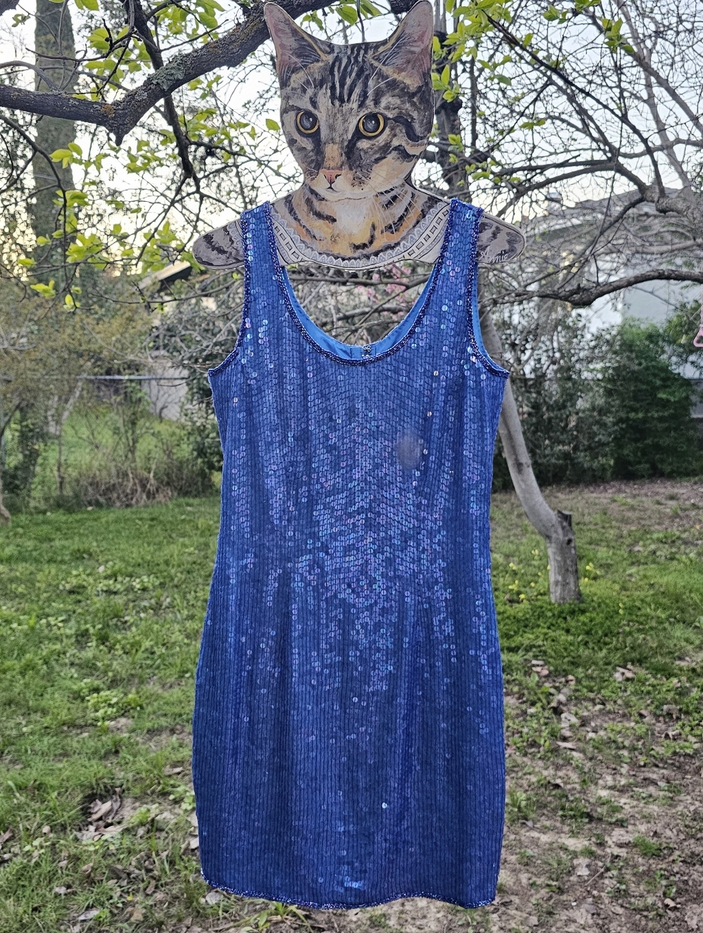 Adrianna Papéll Boutique Evening Vintage Blue Irridescent Sequin Sheath Dress